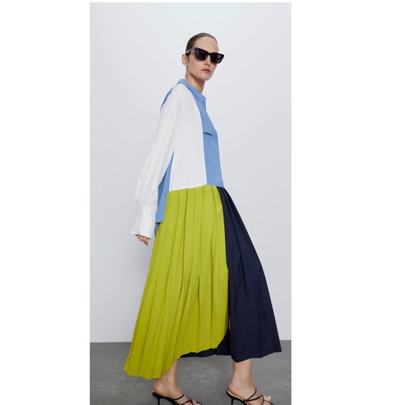 ZARA PLEATED PATCHWORK DRESS - Picture 2 of 5